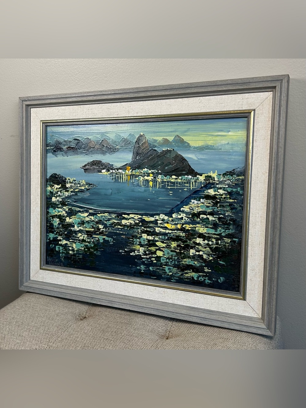 Original Pablo Matania Painting Oil on Canvas 9x12.5” Baia di Rio Rio de Janeiro - Picture 3 of 6